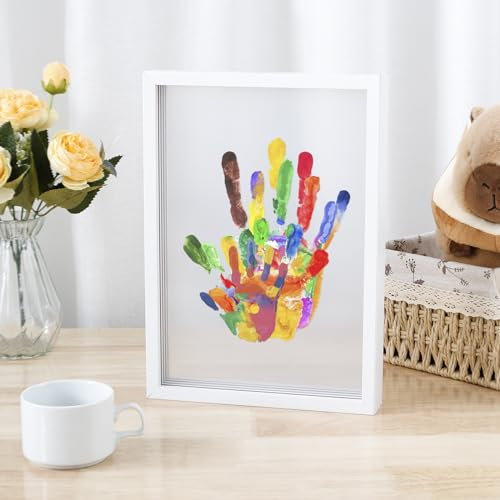 My Family Prints Set für Fußabdrücke, Familienhandabdrücke mit 4 Plexiglasplatten, 6 Farben, Pinsel, Radiergummi, Abdruck-Set für die ganze Familie, zum Basteln