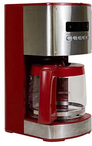 Kenmore 12-Cup Drip Coffee Maker Machine, 1.8L Programmable Filter Coffee Machine with Timer, Fast Brewing Technology, Reusable Filter, Glass Carafe, Digital Display, Charcoal Water Filter, Red