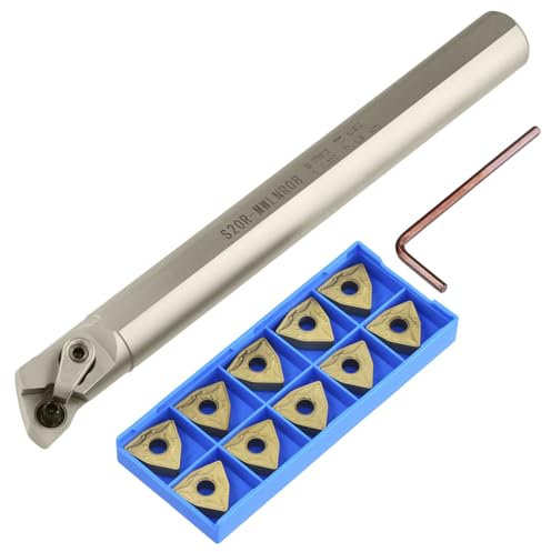 QWORK® Drehmeißel Halter Bohrstange 20mm S20R-MWLNR08 mit 10 Hartmetall-Einsatzschneider WNMG432 und Schraubenschlüssel