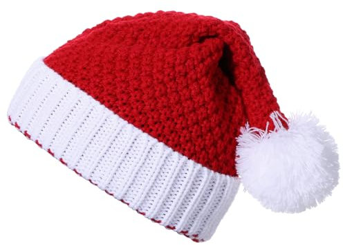 Andibro Weihnachtsmütze, Gestrickte Nikolausmütze für Erwachsene Plüsche weihnachtsmann Hüte Rote Santa Mütze Bequemes Winterwärme Partyhut Weihnachtsmannmütze für Festliche Partys im neuen Jahr