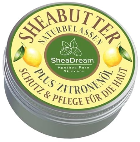 Sheadream Premium Sheabutter mit Zitronenöl 150 ml – 100% rein & unraffiniert, Feuchtigkeitsspendend & Intensiv Pflegend, Hautverträglichkeit bestätigt, hypoallergen, für trockene Haut - APOTHEA Pure
