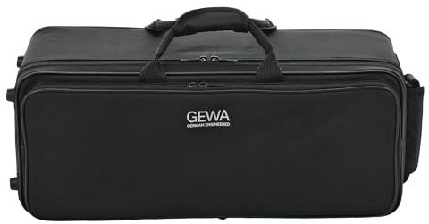 GEWA Trumpetväska för 2 trumpeter (perinet eller roterande ventil), nylontyg, glasfiber, inkl. ryggsäcksremmar, individuellt justerbar inre utrustning, tillbehörs- och notväska, svart
