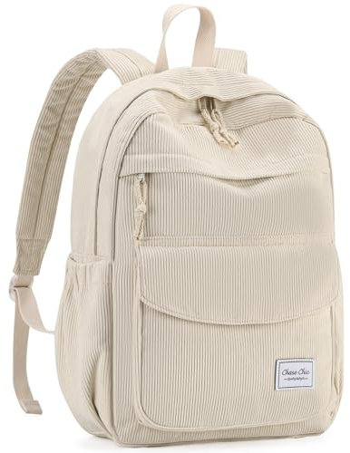 Chase Chic Schulrucksack Mädchen,Cord Rucksack Teenageralter Leichter Schulranzen Daypack für Schule,Beige