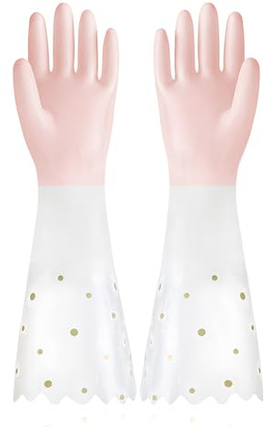 JYJLLM gloves large and medium, durable rubber washing up gloves for kitchen cleaning, cotton lined hand gloves for dishwashing and chores. (Pink)