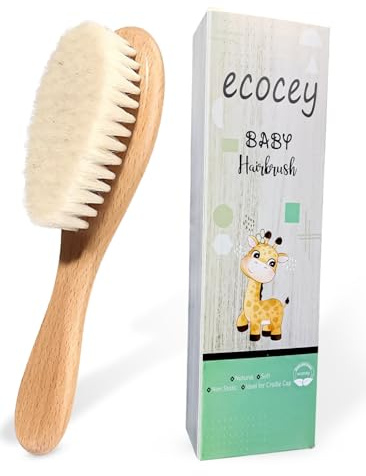 ECOCEY Baby Hair Brush -Natural Goat Bristles Hair Brush for Newboarn Infant Toddler and Kids Perfect for Baby Shower and Registry (1 Count with Box)
