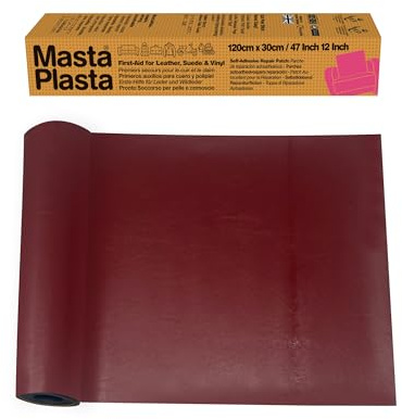 MastaPlasta Original Self-Adhesive Leather Repair Patch - Red 120 x 30cm (47 x 12in). Instant Upholstery-Quality Scratch and Tear Repair for Sofas, Car Seats, DIY, Craft