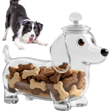 Dachshund Snack Jar Glass Dachshund Cookie Container Clear Glass Dog Treat Jar Dispenser For Pets Cookie, Biscuits, And Meat Strips, Animal Shaped Food Storage Kitchen Canister For Cookies, Candys, C