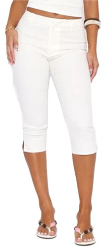 SANSIWU Women Y2k Yoga Capri Pants Elastic High Waist Slim Fit Stretch Leggings 3/4 Length Split Cropped Tummy Control Gym Joggers Bottom (B-White, S)