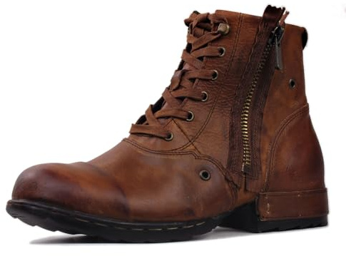OSSTONE Moto stövlar för män mode dragkedja läder chukka stövlar vardagliga skor retro stil OS-5008-8-Retro-US