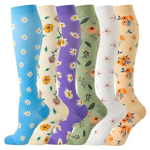 GMIXSNR 6 pares de calcetines de compresión para hombre y mujer, calcetines de compresión, calcetines deportivos para correr, atletismo, ciclismo, viajes, 010-multicolor, S-M