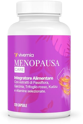 VIVEMIA Integratore Alimentare per il Benessere Femminile in Menopausa con Trifoglio Rosso, Cimicifuga, Agnocasto, Kudzu e Garcinia Cambogia – Vitamine B6, B12 e D3 – 120 Capsule – Made in Italy