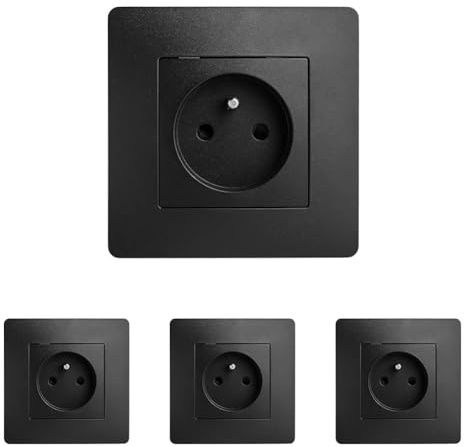 DEBFLEX - Caly - Prise Électrique 2P+T - Prise Murale 16A avec Terre - Plastique - Installation Encastrée - Noire - 85 x 85 x 41 mm (Lot de 4)