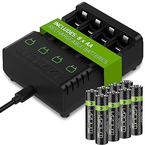 Venom Baterías AA recargables más base de carga, incluye 8 pilas AA de 2100 mAh