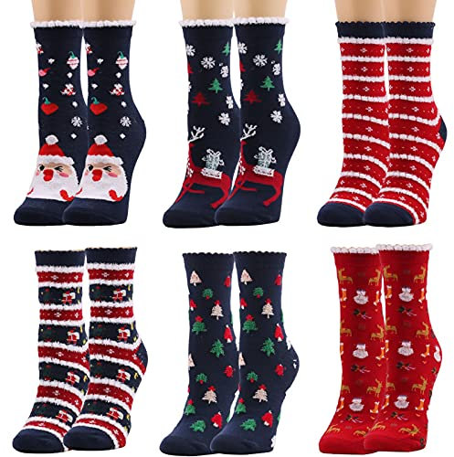 Raopuzi 6 Paar Unisex Weihnachtssocken Christmas Socks Weihnachtsmotiv Weihnachten Festlicher Baumwolle Socken Mix Design für Damen und Herren 39-42