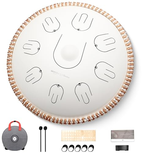 MOOZICA Steel Handpan Tongue Drum, 14 pouces 17 notes en C Minor avec Octave Overtone Design, Instrument de percussion Handpan Drum avec sac de transport (Amara, Blanc)