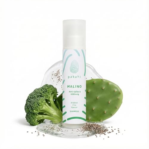 PAKAHI Malino Anti-Frizz & Anti-Spliss Shampoo – Glättungsshampoo ohne Silikone – Naturkosmetik Bio Vegan – Grüner Apfel Duft – 200ml