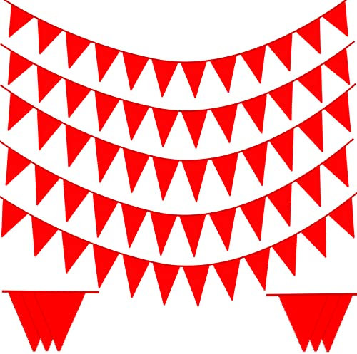 Laipuke Bandierine Colorate Tessuto, 10M Ghirlanda di Bandierine con 40 Pezzi Bandiere Triangolari Stoffa, Rosse, Decorazioni per Carnevali Compleanno Matrimonio Interni Esterni