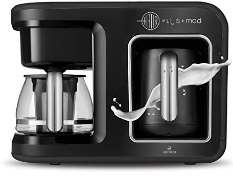 KARACA Hatır Plus Mod 5 in 1 Essential Kaffeemaschine Schwarz Chrom, 1400 Watt, Türkischen Kaffee, Filterkaffee oder Tee Zubereiten, Milchgetränke Zubereiten und Milch Kochen, Aromaeinstellung