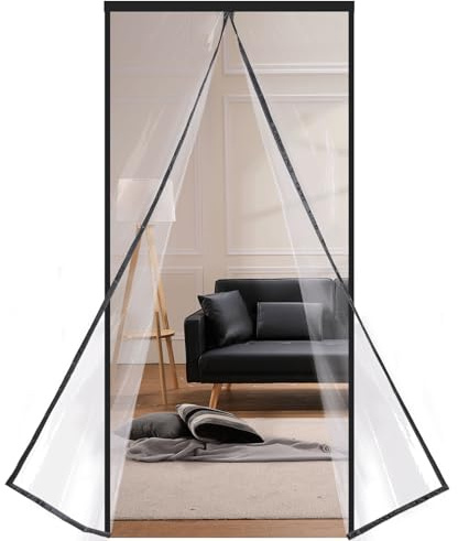Risareyi Magnétique Rideau de Porte Isolation Thermique 70x200cm, Transparent EVA Rideau Thermique Isolant Anti Froid Porte Entrée, Coupe-vent, Imperméable, Fermeture Automatique, Noir