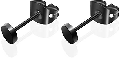Artskin Titan Ohrstecker Hypoallergen für Damen Herren Mädchen 6mm Schwarz Rund Flach Scheibenohrringe für empfindliche Ohren (6mm, Black)