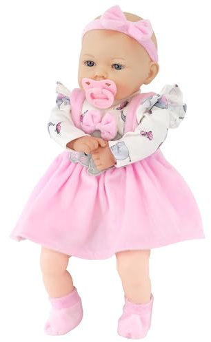 Bibi Doll 18 Baby Girl Doll with Dummy & Sounds - Lifelike, Soft Body, Elephant Themed Outfit, Realistic Toy for Girls & Boys Aged 18 Months+