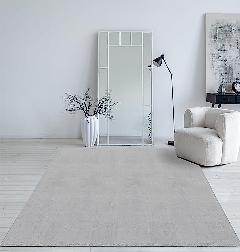 Mia´s Teppiche Taos kuscheliger Kurzflor Teppich, Anti-Rutsch Unterseite, Waschbar bis 30 Grad, Super Soft, Felloptik, Grau, 200 x 280 cm
