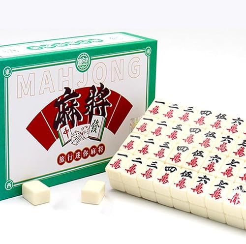 XUBX Mini-chinesisches Majong-Set,Mahjong-Anzug, Spielsteine aus weißem Elfenbeinimitat in edler Holzschatulle，Reise Mahjong Spielset Beige,komplettes Majong-Spiel-Set für Versammlungen, Tischspiel