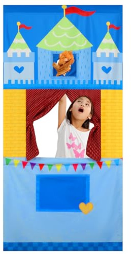 VitalCozy Doorway Puppet Theater with 2 Adjustable Rods Fits in Most Doorways 67 x 31 Inch Foldable Hanging Puppet Show Theater for Christmas Holiday Home (Castle Style)