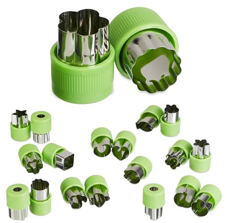 Relaxdays Ausstechformen klein, 20er Set, für Gemüse, Obst, Plätzchen, Mini Ausstecher mit Griff, Edelstahl, grün/Silber