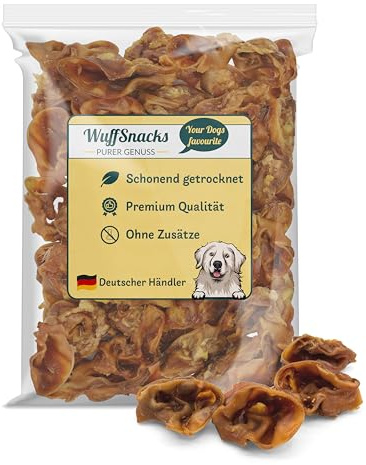 WuffSnacks Orejeras de cerdo secas para perros | 5 kg | 100% cerdo | natural y de | masticable para el cuidado dental | golosinas de WuffSnacks