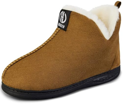 GURGER Zapatillas de Estar por Casa para Niñas Niños Invierno Peluche Botines de Casa Botas Cerradas Pantuflas de Casa Caqui 34 35
