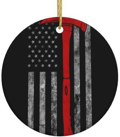 Firefighter Axe Red Line Flag Christmas Ornament - Round Decoration Xmas Holiday Tree Adornment, Ideal For Seasonal Embellishment, For Yuletide - Indoor Decor For Winter Celebration