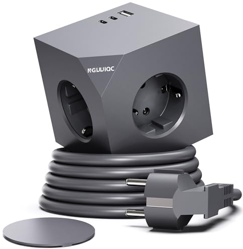 PD20W Steckdosenwürfel mit USB C, 3 Fach Mehrfachsteckdose Würfel mit Magnetpad, 6 in 1 Steckdosenleiste Wandsteckdose Steckdosenadapter mit 1,5M Verlängerungskabel für Büro, zu Hause, Grau