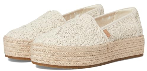 TOMS Women's Valencia Platform Espadrille, Textile Upper, OthorLite Insole, Natural Crochet Lace, 6.5