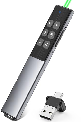 Coogamefly USB C Maus Presenter, 2 in 1 USB und Type-C Empfänger Presenter mit Hyperlink/Lautstärkeregler/Vollbild-/Schwarzbild, 2.4G Wireless Powerpoint Fernbedienung für Windows/Linux/Android