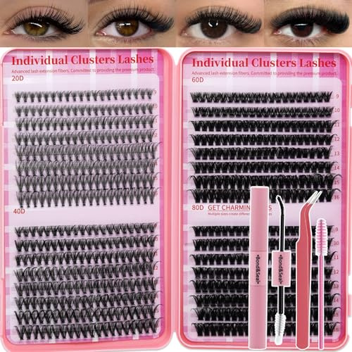 Lash Clusters Kit for Beginners Eyelash Clusters Kit Lashes Clusters Kit Cluster Lashes Pestañas Postizas Naturales with Lash Bond&Seal,Lash Tweezers,Brush RITALASH(20D+40D+60D+80D Kit,9-16mm)