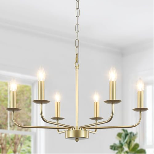 WTUOING Kronleuchter Gold 6 Flammig Vintage Kronleuchter Modern Pendelleuchte Industrial Landhausstil Deckenlampe Hängend Lampe für Wohnzimmer Schlafzimmer Küche Esszimmer Flur, Höhenverstellbar