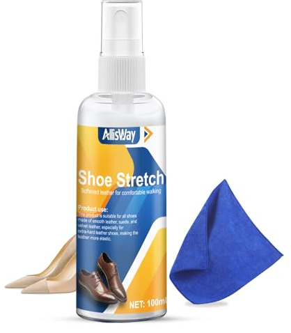 AllisWay Assouplissant Cuir Chaussures, Elargisseur Chaussur, Assouplisseur Cuir Chaussure, Convient pour Assouplir le Cuir, Daim, Cuir Verni, Soulager Grincement des Pieds, 100 ml avec Serviette