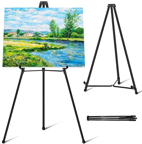 VAIIGO Display Easel Stand, Aluminum Artist Instant Easel Tripod, Adjustable Portable Foldable Black Easels, Floor Standing or Tabletop Easel Stand for Display Wedding Welcome Sign, Painting Canvases