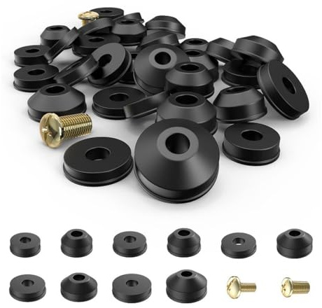 EIHI 58 Piezas Juego de Arandelas de Grifo - 28 Planas y 24 Biseladas Arandelas Con 6 Tornillos de Latón - Juntas de Goma Para Reparación de Grifos en Baño y Cocina