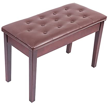 Pianopall i trä, pianobänk, pianopall med förvaring, förtjockad PU-kudde, för hem, skola, konsertsal, storlek: 76 x 35 x 49 cm, svart-B, brun-B,Brown-B