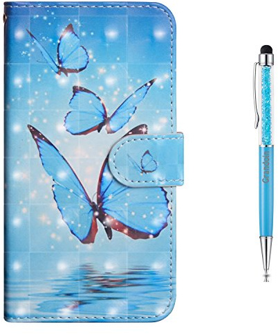 Grandoin Huawei Y6 2018 Hülle, Handyhülle im Brieftasche-Stil für Huawei Y6 2018 Handytasche PU Leder Flip Cover 3D Bunte Muster Book Case Schutzhülle (Blauer Schmetterling)