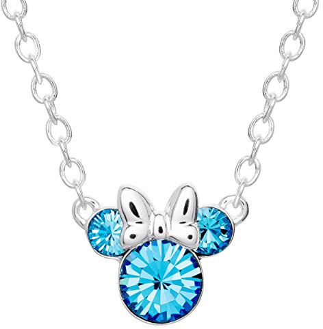 Disney Collar con colgante de piedra natal de cristal de Minnie Mouse, chapado en plata, 40+5 cm