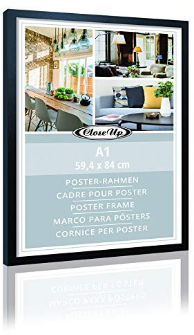 Close Up Bilderrahmen DIN A1, 59,4 cm x 84 cm Posterrahmen, MDF - Holzdekor - Holzoptik, Schwarz