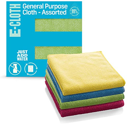 E-Cloth Microfibre Cloth 4-Pack, World's Leading Premium Microfibre Cleaning Cloth, Twice as Durable as Competition, 1 Year Promise, Ideal for Kitchen, Countertops, Sinks, and Bathrooms, Assorted