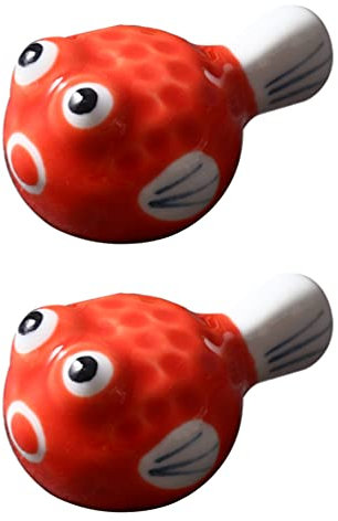 BESTonZON Stäbchen Halter Keramik Japanischer Stil Kugelfisch Form Essstäbchen Ablagen Stäbchen Kissen Stäbchenbänke Essstäbchen Rest Löffelablage für Restaurant Zuhause Tischdeko 2 Stück Rot