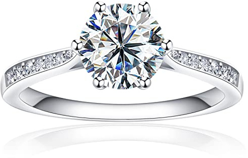 SAMIOVJ Moissanite Engagement Rings for Women, 1ct 1.5ct 2ct D Color Round Diamond Solitaire Engagement Ring, White Gold Plated Sterling Silver Wedding Promise Rings