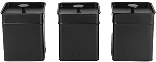 Salter BW12457EU7 Kuro 3-Piece Kitchen Canister Set – Tea, Coffee, Sugar Caddy, Powder-Coated Black Finish, Easy Open Lids, Long-Lasting Freshness, Easy Clean, Kitchen Food Storage Tins