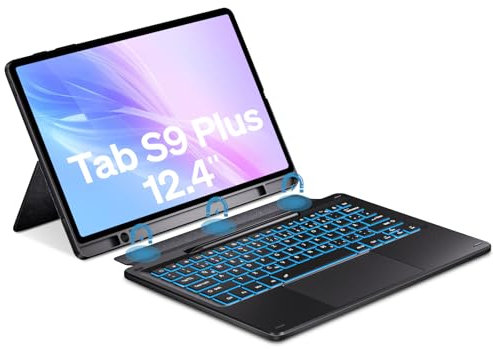Doohoeek Trennbare Tastatur Hülle für Samsung Galaxy Tab S9 Plus 12.4 Inch, Bluetooth Kabellose Keyboard Folio mit Multi-Touch Trackpad & Beleuchtung & 130° Verstellbar Ständer, QWERTZ