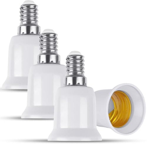 J U H U T O N G E14 to E27 Adapter, Small Screw to Large Screw Convertor, Light Bulb Adapter,Lamp Base Adaptor for LED Bulbs and Incandescent Bulbs and CFL Bulb, 4 Pack